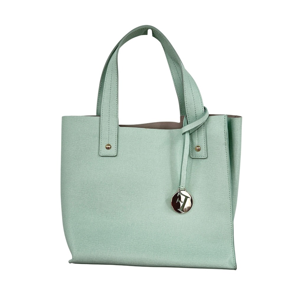 Furla Mint Green Divide It Leather Tote Bag Medium Handbag Gold Hardware Italian